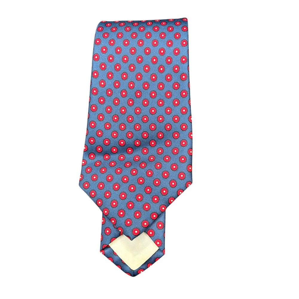Brooks Brothers Makers Navy Red Medallion Printed Silk Tie Mens England 53"